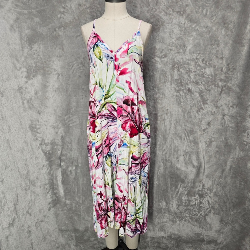 Jams World Jumpsuit Romper Women M Pink Wind Palm Floral Rayon Wide Leg Tropical